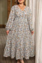 Load image into Gallery viewer, Multicolor Plus Size Floral Puff Sleeve Surplice Ruffled Dress
