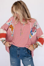 Load image into Gallery viewer, Red Pinstriped Color Block Patchwork Oversized Top