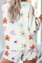 Load image into Gallery viewer, White Floral Long Sleeve Henley Top and Drawstring Shorts Set