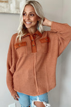 Load image into Gallery viewer, Waffle Knit Button Contrast Trim Long Sleeve Top