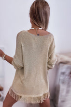 Load image into Gallery viewer, Khaki Lightweight Knit Fringe Hem Loose Sweater