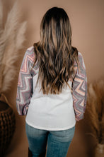 Load image into Gallery viewer, Beige Geometric Contrast Sleeved Plus Size Top