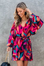Load image into Gallery viewer, Abstract Printed Belted Puff Sleeve Mini Dress