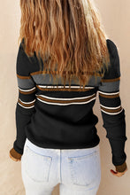 Load image into Gallery viewer, Black Rib Knitted Stripe Detail Henley Sweater