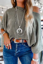 Load image into Gallery viewer, Gray Boatneck Batwing Sleeve Cording Blouse