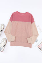 Load image into Gallery viewer, Pink Color Block Long Sleeve Ribbed Loose Top