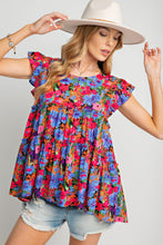 Load image into Gallery viewer, Multicolor Floral Print Ruffle Tiered Short Sleeve Babydoll Top