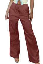 Load image into Gallery viewer, Mineral Red Solid Color Drawstring Waist Wide Leg Cargo Pants
