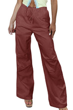 Load image into Gallery viewer, Mineral Red Solid Color Drawstring Waist Wide Leg Cargo Pants