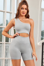 Load image into Gallery viewer, Single Split Shoulder Ribbed Cropped Sports Top
