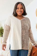 Load image into Gallery viewer, Gray Plus Size Leopard Patchwork Mix Knit Long Sleeve Top