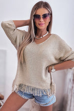 Load image into Gallery viewer, Khaki Lightweight Knit Fringe Hem Loose Sweater