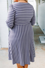 Load image into Gallery viewer, Striped Tie Waist 3/4 Sleeve Plus Size Dress