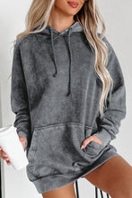 Load image into Gallery viewer, Gray Mineral Wash Kangaroo Pocket Drawstring Pullover Hoodie