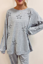 Load image into Gallery viewer, Gray Stars Print Long Sleeve Drawstring High Waist Lounge Set