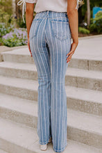 Load image into Gallery viewer, Vertical Striped Ripped Flare Jeans