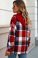 Load image into Gallery viewer, Red Hooded Plaid Button Front Shacket