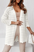 Load image into Gallery viewer, White Wavy Trim Open Knit Long Sleeve Cardigan