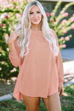 Load image into Gallery viewer, Crinkle Splicing Raw Hem High Low Oversized Blouse