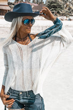 Load image into Gallery viewer, White Hollowed Detail Knitted Loose V Neck Sweater