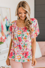 Load image into Gallery viewer, Multicolor Watercolor Floral Square Neck Ruffle Sleeve Blouse