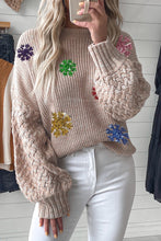Load image into Gallery viewer, Parchment Snowflake Bishop Sleeve Drop Shoulder Sweater
