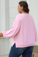 Load image into Gallery viewer, Light Pink Embroidered Bow Lantern Sleeve Oversized Pullover Sweatshirt
