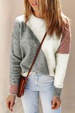 Load image into Gallery viewer, Gray Colorblock Ribbed Trim Round Neck Sweater