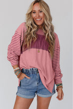 Load image into Gallery viewer, Peach Blossom Colorblock Striped Bishop Sleeve Top