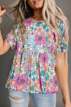 Load image into Gallery viewer, Multicolor Bohemian Flower Print Flowy Short Sleeve Top