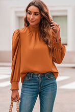 Load image into Gallery viewer, Orange Long Bubble Sleeve Mock Neck Chiffon Blouse