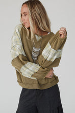 Load image into Gallery viewer, Plaid Patch Waffle Knit Exposed Seam Bubble Sleeve Top
