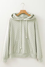 Load image into Gallery viewer, Green Checkered Print Kangaroo Pocket Drawstring Hoodie