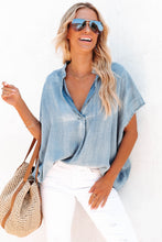 Load image into Gallery viewer, Split V Neck Oversized Denim Blouse