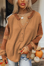 Load image into Gallery viewer, Orange Contrast Patched Exposed Seam Waffle Knit Henley Top
