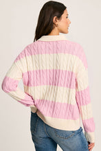 Load image into Gallery viewer, Pink Stripe Cable Knit Collared Henley Sweater