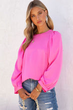 Load image into Gallery viewer, Satin Puff Long Sleeve Crewneck Blouse