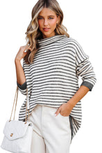 Load image into Gallery viewer, Gray Striped Turtleneck Loose Sweater
