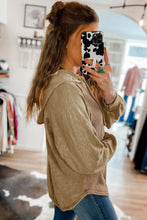 Load image into Gallery viewer, Khaki Waffled Expose Seam Drawstring Hoodie