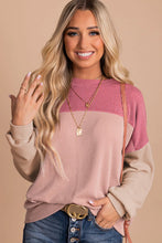 Load image into Gallery viewer, Pink Color Block Long Sleeve Ribbed Loose Top