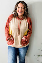 Load image into Gallery viewer, Orange Plus Size Colorblock Raglan Hoodie with Pockets