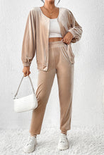 Load image into Gallery viewer, Parchment Velvet Zipped Top and Joggers Two Piece Set