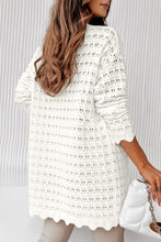 Load image into Gallery viewer, White Wavy Trim Open Knit Long Sleeve Cardigan