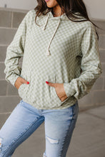 Load image into Gallery viewer, Green Checkered Print Kangaroo Pocket Drawstring Hoodie