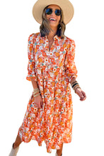 Load image into Gallery viewer, Multicolor Boho Floral Collared Long Sleeve Ruffled Dress
