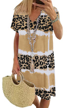 Load image into Gallery viewer, Leopard Color Block V-Neck T-shirt Dress
