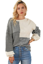 Load image into Gallery viewer, Black Neutral Colorblock Tie Back Sweater
