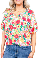 Load image into Gallery viewer, Floral Print Ruffled Short Sleeve V Neck Blouse