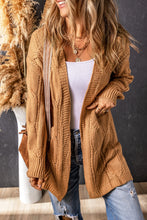Load image into Gallery viewer, Khaki Ribbed Trim Eyelet Cable Knit Cardigan