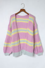 Load image into Gallery viewer, Contrast Striped Open Front Cable Cardigan